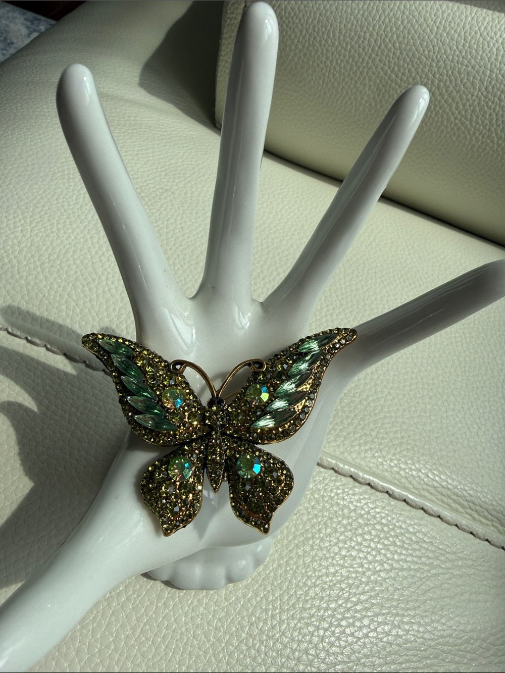 Green Crystal Butterfly Brooch Pin -